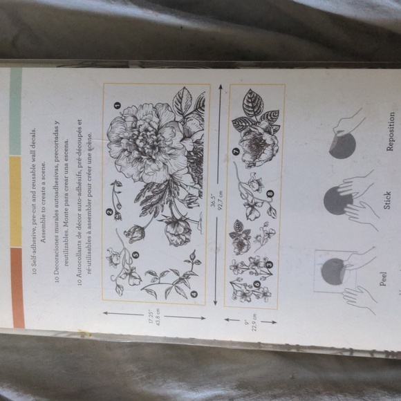 Free Add On RoomMates Peel & Stick Wall Decals New Black & White Peony Decals - Picture 7 of 12